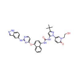 CC(C)(C)c1cc(NC(=O)Nc2ccc(Oc3ccnc(Nc4ccc5[nH]ncc5c4)n3)c3ccccc23)n(-c2ccc(=O)n(CCO)c2)n1 ZINC000211101479