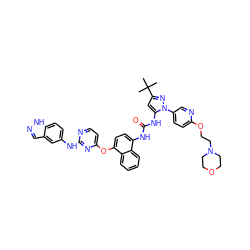 CC(C)(C)c1cc(NC(=O)Nc2ccc(Oc3ccnc(Nc4ccc5[nH]ncc5c4)n3)c3ccccc23)n(-c2ccc(OCCN3CCOCC3)nc2)n1 ZINC000211101136