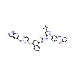 CC(C)(C)c1cc(NC(=O)Nc2ccc(Oc3ccnc(Nc4ccc5[nH]ncc5c4)n3)c3ccccc23)n(-c2cccc(CN3CCCC3=O)c2)n1 ZINC000211047349