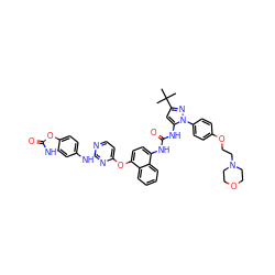 CC(C)(C)c1cc(NC(=O)Nc2ccc(Oc3ccnc(Nc4ccc5oc(=O)[nH]c5c4)n3)c3ccccc23)n(-c2ccc(OCCN3CCOCC3)cc2)n1 ZINC000211082078