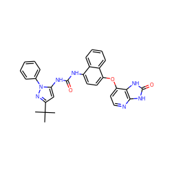 CC(C)(C)c1cc(NC(=O)Nc2ccc(Oc3ccnc4[nH]c(=O)[nH]c34)c3ccccc23)n(-c2ccccc2)n1 ZINC000049784681