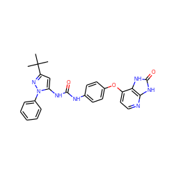 CC(C)(C)c1cc(NC(=O)Nc2ccc(Oc3ccnc4[nH]c(=O)[nH]c34)cc2)n(-c2ccccc2)n1 ZINC000049071774