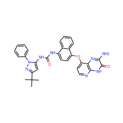 CC(C)(C)c1cc(NC(=O)Nc2ccc(Oc3ccnc4[nH]c(=O)c(N)nc34)c3ccccc23)n(-c2ccccc2)n1 ZINC000058590631
