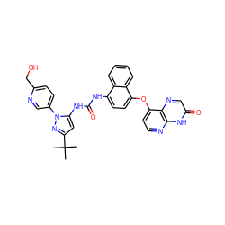 CC(C)(C)c1cc(NC(=O)Nc2ccc(Oc3ccnc4[nH]c(=O)cnc34)c3ccccc23)n(-c2ccc(CO)nc2)n1 ZINC000261137286