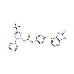 CC(C)(C)c1cc(NC(=O)Nc2ccc(Sc3ccnc4[nH]c(=O)[nH]c34)cc2)n(-c2ccccc2)n1 ZINC000049072971