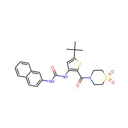 CC(C)(C)c1cc(NC(=O)Nc2ccc3ccccc3c2)c(C(=O)N2CCS(=O)(=O)CC2)s1 ZINC000034631921