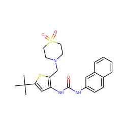 CC(C)(C)c1cc(NC(=O)Nc2ccc3ccccc3c2)c(CN2CCS(=O)(=O)CC2)s1 ZINC000034631629