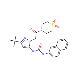 CC(C)(C)c1cc(NC(=O)Nc2ccc3ccccc3c2)n(CC(=O)N2CCS(=O)(=O)CC2)n1 ZINC000034631879