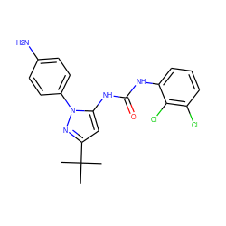 CC(C)(C)c1cc(NC(=O)Nc2cccc(Cl)c2Cl)n(-c2ccc(N)cc2)n1 ZINC000003832066