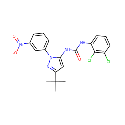 CC(C)(C)c1cc(NC(=O)Nc2cccc(Cl)c2Cl)n(-c2cccc([N+](=O)[O-])c2)n1 ZINC000000589120