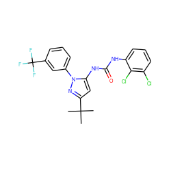 CC(C)(C)c1cc(NC(=O)Nc2cccc(Cl)c2Cl)n(-c2cccc(C(F)(F)F)c2)n1 ZINC000003833982