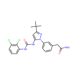 CC(C)(C)c1cc(NC(=O)Nc2cccc(Cl)c2Cl)n(-c2cccc(CC(N)=O)c2)n1 ZINC000058655575