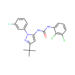 CC(C)(C)c1cc(NC(=O)Nc2cccc(Cl)c2Cl)n(-c2cccc(F)c2)n1 ZINC000003833972