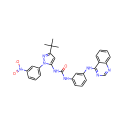 CC(C)(C)c1cc(NC(=O)Nc2cccc(Nc3ncnc4ccccc34)c2)n(-c2cccc([N+](=O)[O-])c2)n1 ZINC000096273045