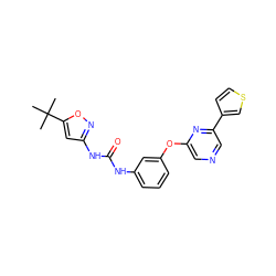 CC(C)(C)c1cc(NC(=O)Nc2cccc(Oc3cncc(-c4ccsc4)n3)c2)no1 ZINC000473089698