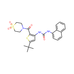 CC(C)(C)c1cc(NC(=O)Nc2cccc3ccccc23)c(C(=O)N2CCS(=O)(=O)CC2)s1 ZINC000035834808