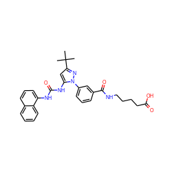 CC(C)(C)c1cc(NC(=O)Nc2cccc3ccccc23)n(-c2cccc(C(=O)NCCCCC(=O)O)c2)n1 ZINC000063540278