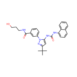 CC(C)(C)c1cc(NC(=O)Nc2cccc3ccccc23)n(-c2cccc(C(=O)NCCCO)c2)n1 ZINC000063540254