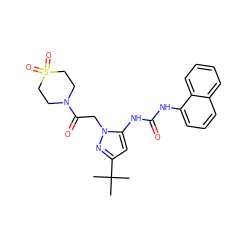 CC(C)(C)c1cc(NC(=O)Nc2cccc3ccccc23)n(CC(=O)N2CCS(=O)(=O)CC2)n1 ZINC000035880677