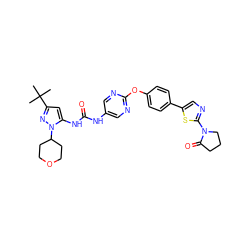 CC(C)(C)c1cc(NC(=O)Nc2cnc(Oc3ccc(-c4cnc(N5CCCC5=O)s4)cc3)nc2)n(C2CCOCC2)n1 ZINC000143856648