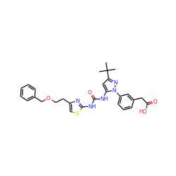 CC(C)(C)c1cc(NC(=O)Nc2nc(CCOCc3ccccc3)cs2)n(-c2cccc(CC(=O)O)c2)n1 ZINC000082158119