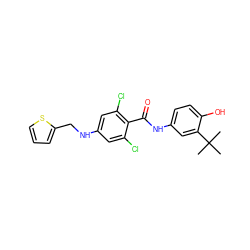 CC(C)(C)c1cc(NC(=O)c2c(Cl)cc(NCc3cccs3)cc2Cl)ccc1O ZINC000473114648