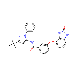 CC(C)(C)c1cc(NC(=O)c2cccc(Oc3cccc4[nH]c(=O)[nH]c34)c2)n(-c2ccccc2)n1 ZINC000045364581