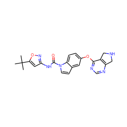 CC(C)(C)c1cc(NC(=O)n2ccc3cc(Oc4ncnc5c4CNC5)ccc32)no1 ZINC000169119677