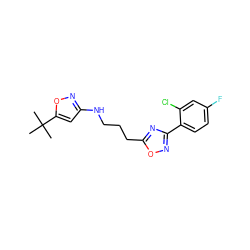 CC(C)(C)c1cc(NCCCc2nc(-c3ccc(F)cc3Cl)no2)no1 ZINC000040977274