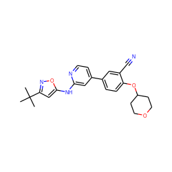 CC(C)(C)c1cc(Nc2cc(-c3ccc(OC4CCOCC4)c(C#N)c3)ccn2)on1 ZINC000146535933