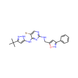 CC(C)(C)c1cc(Nc2nc(NCc3cc(-c4ccccc4)no3)ncc2Br)[nH]n1 ZINC000038217351