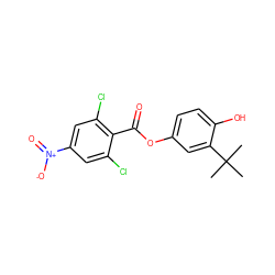 CC(C)(C)c1cc(OC(=O)c2c(Cl)cc([N+](=O)[O-])cc2Cl)ccc1O ZINC000473116262