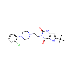 CC(C)(C)c1cc2[nH]c(=O)n(CCN3CCN(c4ccccc4Cl)CC3)c(=O)c2[nH]1 ZINC000072113724