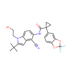 CC(C)(C)c1cc2c(C#N)c(NC(=O)C3(c4ccc5c(c4)OC(F)(F)O5)CC3)ccc2n1CCO ZINC000068206925