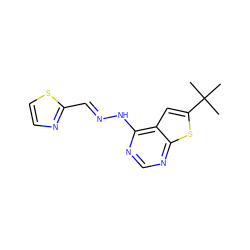 CC(C)(C)c1cc2c(N/N=C/c3nccs3)ncnc2s1 ZINC000199789413