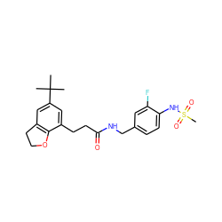 CC(C)(C)c1cc2c(c(CCC(=O)NCc3ccc(NS(C)(=O)=O)c(F)c3)c1)OCC2 ZINC000040878946