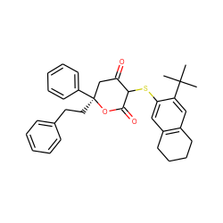 CC(C)(C)c1cc2c(cc1SC1C(=O)C[C@](CCc3ccccc3)(c3ccccc3)OC1=O)CCCC2 ZINC000026163152