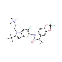 CC(C)(C)c1cc2cc(NC(=O)C3(c4ccc5c(c4)OC(F)(F)O5)CC3)c(F)cc2n1CC[N+](C)(C)C ZINC000068206914