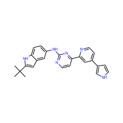 CC(C)(C)c1cc2cc(Nc3nccc(-c4cc(-c5cc[nH]c5)ccn4)n3)ccc2[nH]1 ZINC000169703388