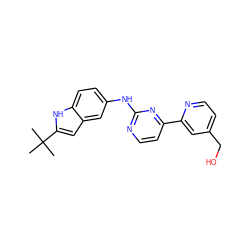 CC(C)(C)c1cc2cc(Nc3nccc(-c4cc(CO)ccn4)n3)ccc2[nH]1 ZINC000169703391