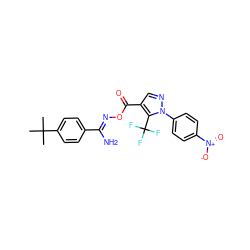 CC(C)(C)c1ccc(/C(N)=N/OC(=O)c2cnn(-c3ccc([N+](=O)[O-])cc3)c2C(F)(F)F)cc1 ZINC000008618111