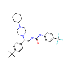 CC(C)(C)c1ccc([C@@H](CNC(=O)Nc2ccc(C(F)(F)F)cc2)N2CCN(C3CCCCC3)CC2)cc1 ZINC000028522888