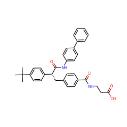 CC(C)(C)c1ccc([C@@H](Cc2ccc(C(=O)NCCC(=O)O)cc2)C(=O)Nc2ccc(-c3ccccc3)cc2)cc1 ZINC000026172806