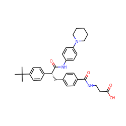 CC(C)(C)c1ccc([C@@H](Cc2ccc(C(=O)NCCC(=O)O)cc2)C(=O)Nc2ccc(N3CCCCC3)cc2)cc1 ZINC000026180930