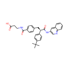 CC(C)(C)c1ccc([C@@H](Cc2ccc(C(=O)NCCC(=O)O)cc2)C(=O)Nc2cnc3ccccc3c2)cc1 ZINC000026161950