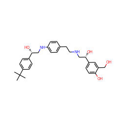 CC(C)(C)c1ccc([C@H](O)CNc2ccc(CCNC[C@H](O)c3ccc(O)c(CO)c3)cc2)cc1 ZINC000073223008