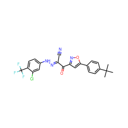 CC(C)(C)c1ccc(-c2cc(C(=O)/C(C#N)=N/Nc3ccc(C(F)(F)F)c(Cl)c3)no2)cc1 ZINC001772603823