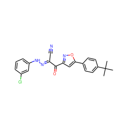 CC(C)(C)c1ccc(-c2cc(C(=O)/C(C#N)=N/Nc3cccc(Cl)c3)no2)cc1 ZINC001772641091