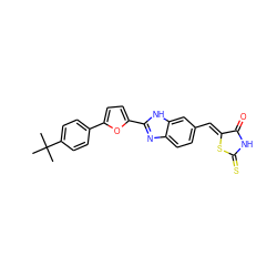 CC(C)(C)c1ccc(-c2ccc(-c3nc4ccc(/C=C5\SC(=S)NC5=O)cc4[nH]3)o2)cc1 ZINC000028571262