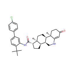 CC(C)(C)c1ccc(-c2ccc(Cl)cc2)cc1NC(=O)[C@H]1CC[C@@H]2[C@@H]3CNC4=CC(=O)CC[C@]4(C)[C@@H]3CC[C@]12C ZINC000026578745